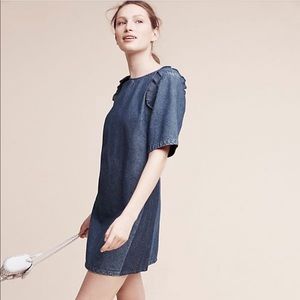 Anthropologie Loup Ruffled Denim Shift Dress G3769